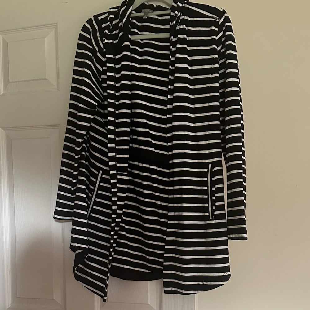 T by Talbots Black and White Striped cardigan